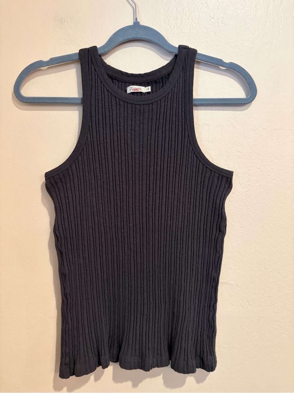 Faherty Paradise Pointelle Ribbed Tank Top, Charcoal Grey, size L, Comfy Cotton